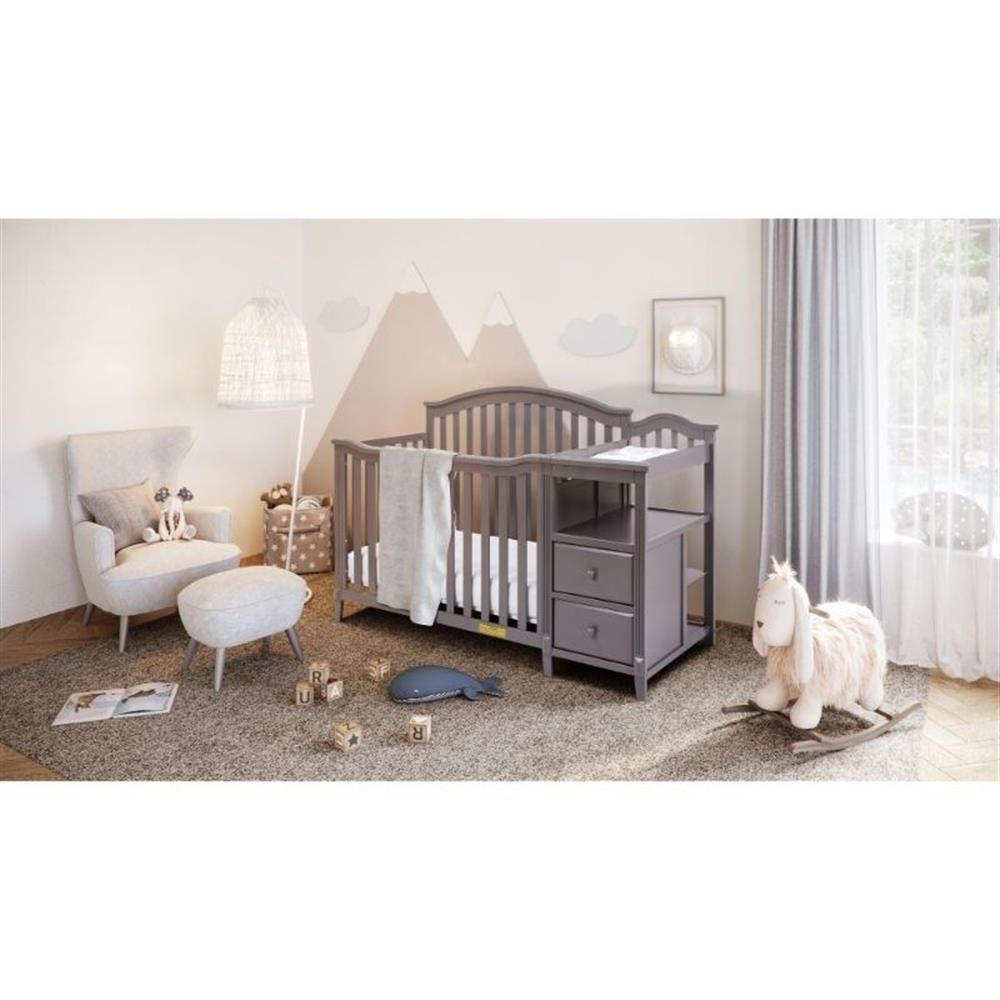 Pemberly Row 4-in-1 Convertible Crib w/ Toddler Guardrail Gray