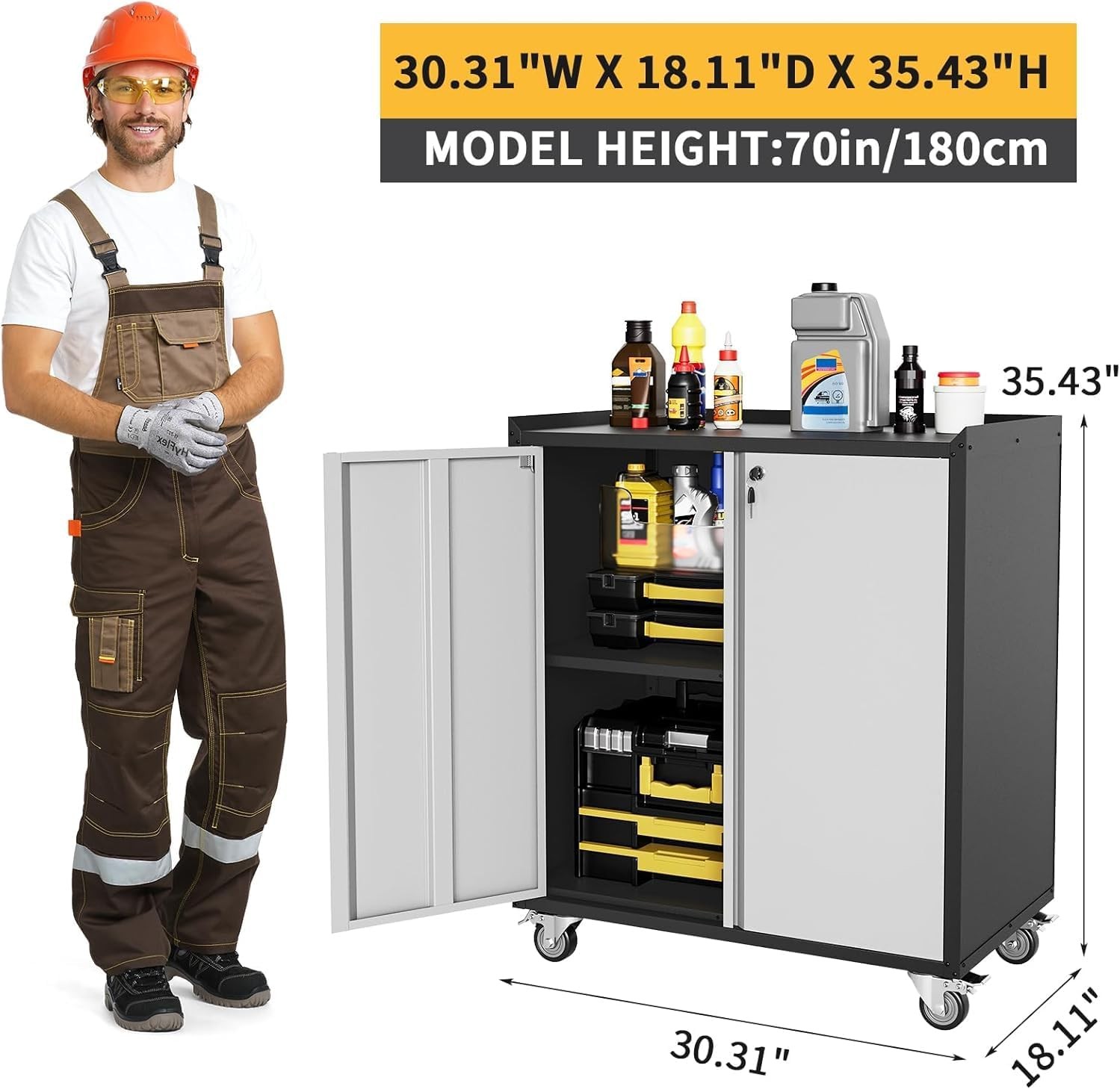 2-Doors High Garage Storage Cabinet with Wheels Locking Steel Rolling Tool Chest