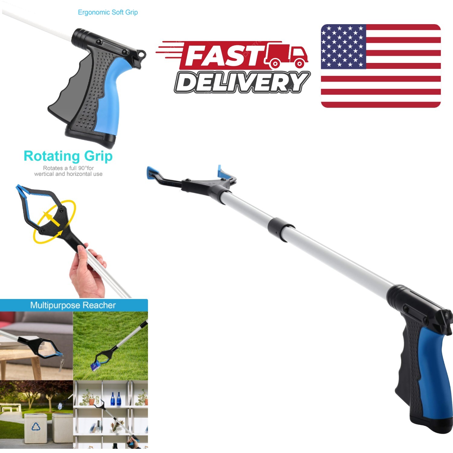 Blue Grabber Tool 32 Inch Lightweight Reaching Assist for Elderly and Disabled