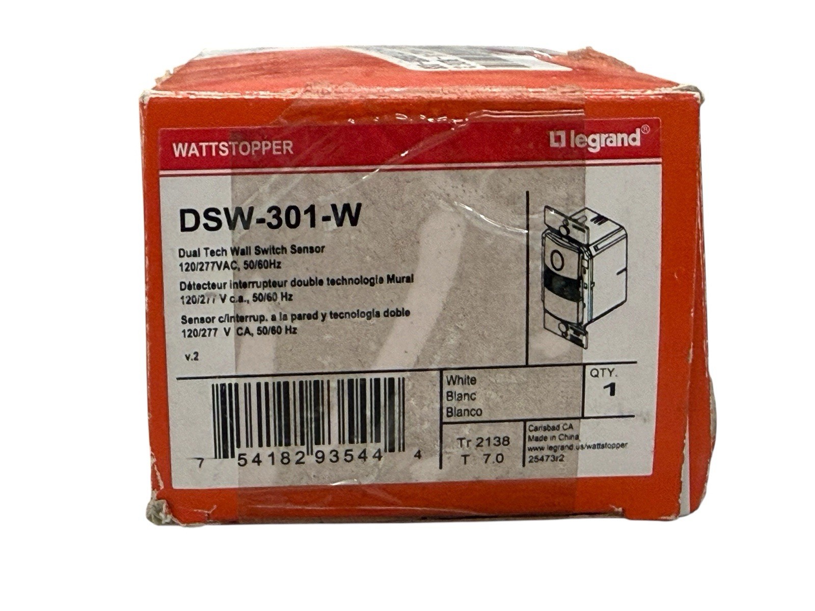 Legrand Wattstopper DSW-301-W Dual Tech Wall Switch Sensor