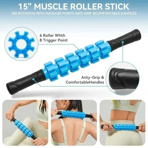 5 in 1 Foam Roller Set for Deep Tissue Muscle Massage, High Density Deep Blue