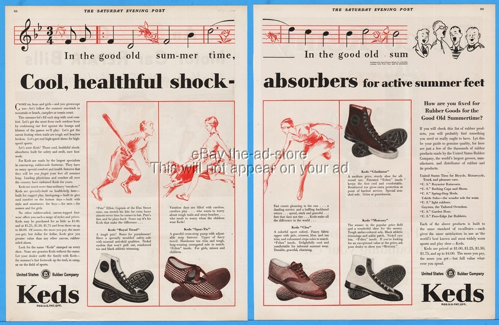 1929 Keds United States Rubber Shoes Footwear Sneakers Tennis Baseball Theme Ad