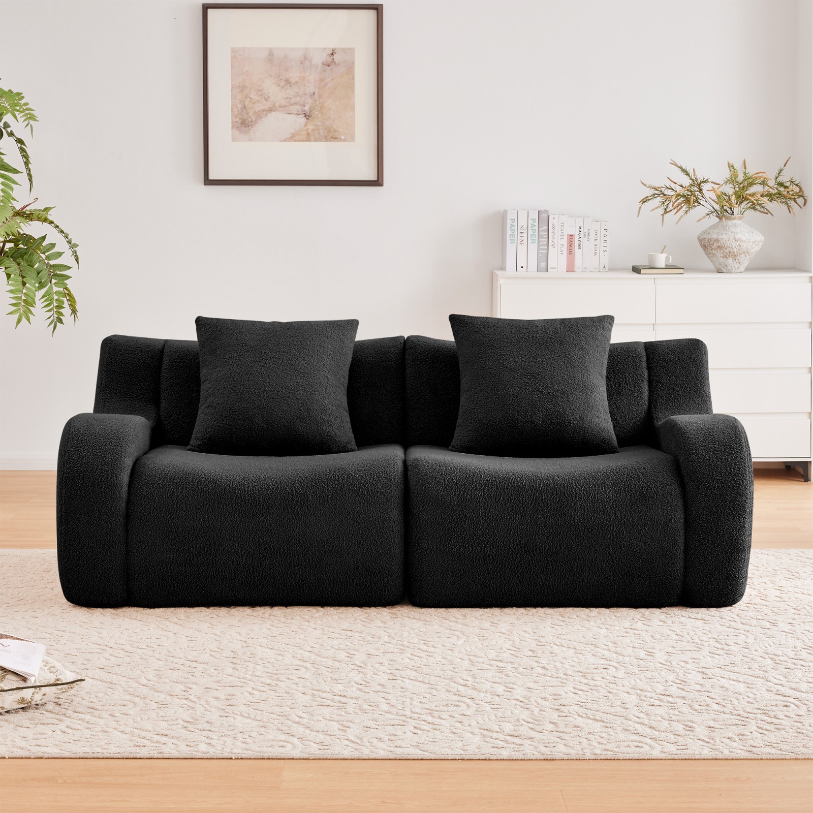 Teddy Fabric Modular Sectional Sofa, 2 Seat, Black, No Assembly