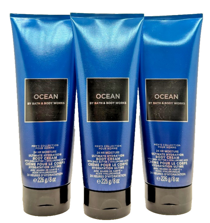 NEW Bath & Body Works Lot of 3 Tubes Men's Collection Ocean Body Cream 8 oz