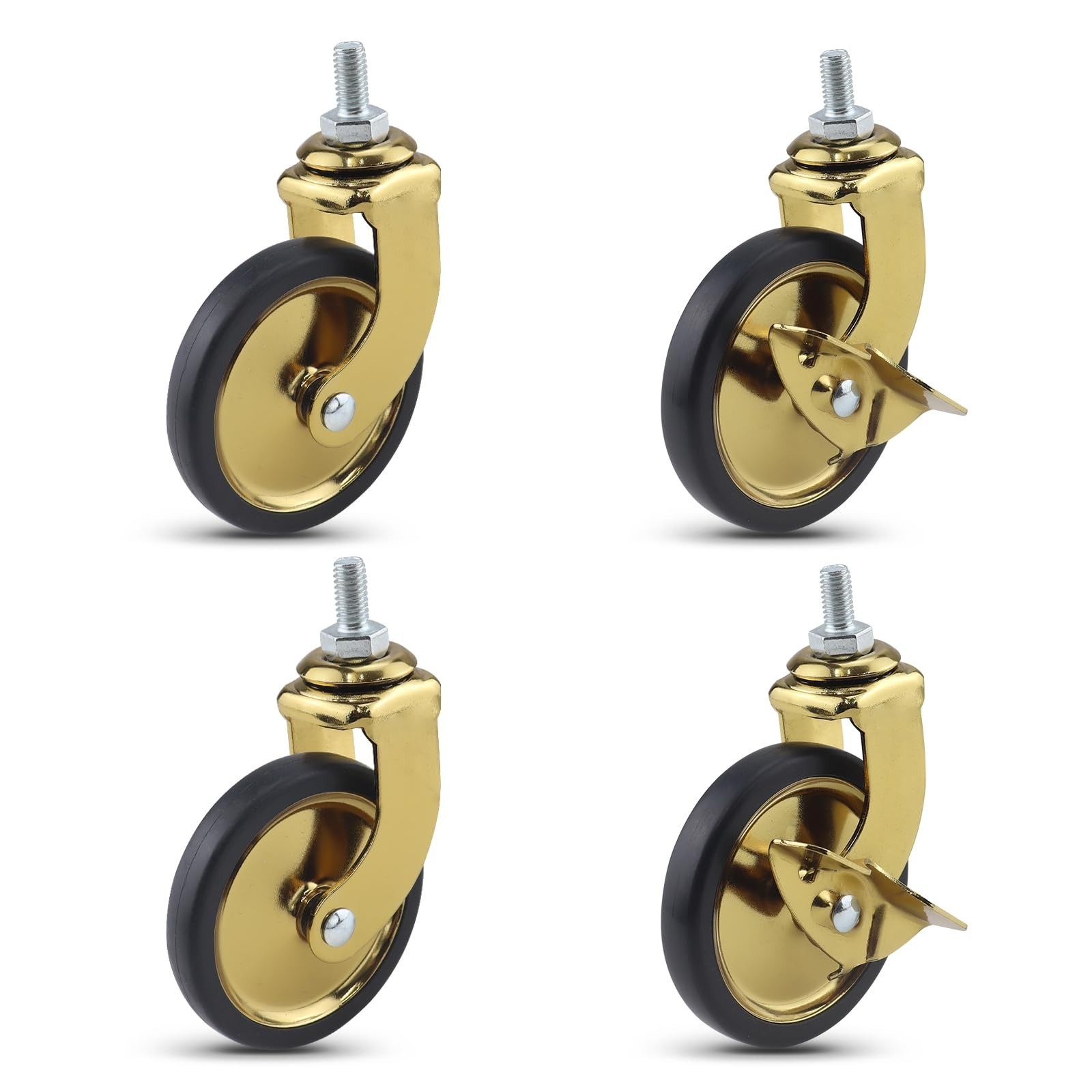 3" stem Caster Wheels,Hotel Restaurant Trolley casters Set of 4 (2with brake ...