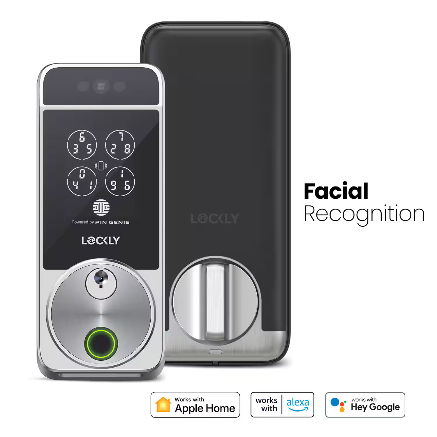 Lockly - Visage Smart Lock Wi-Fi Deadbolt Facial/Keyway/Fingerprint - Satin N...