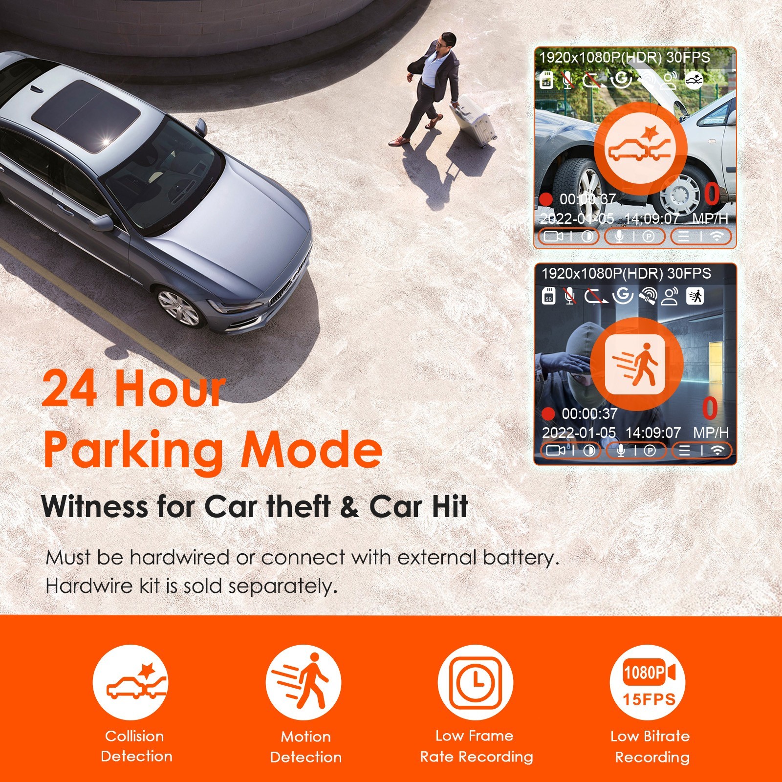 Vantrue E1 Lite Mini Dash Cam WiFi GPS Night Vision With Parking Mode For Car