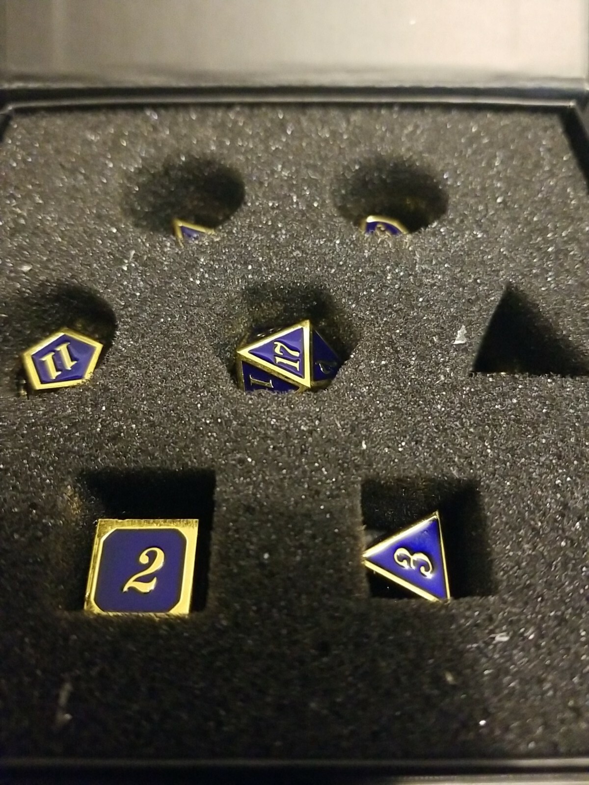 Polyhedral Metal 7Pc Dice Set Dark Blue/Gold; DnD, Roleplaying, FREE SHIPPING