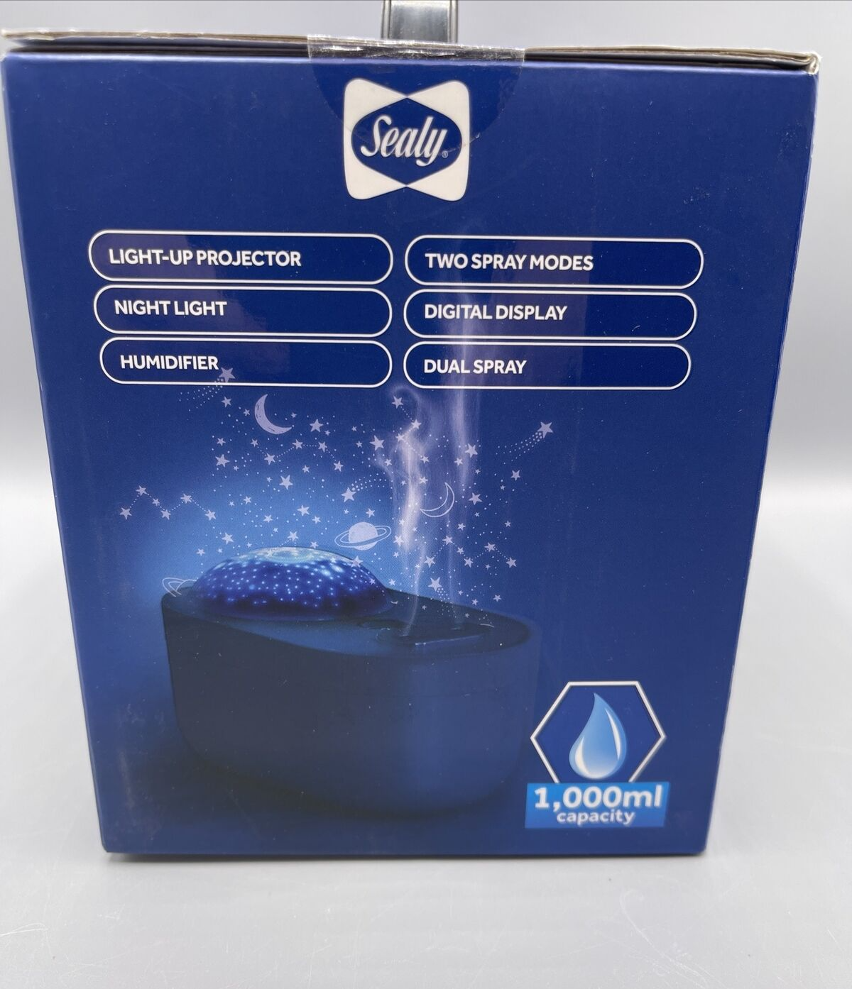 SEALY DUAL SPRAY HUMIDIFIER WITH NIGHT LIGHT AND PROJECTOR