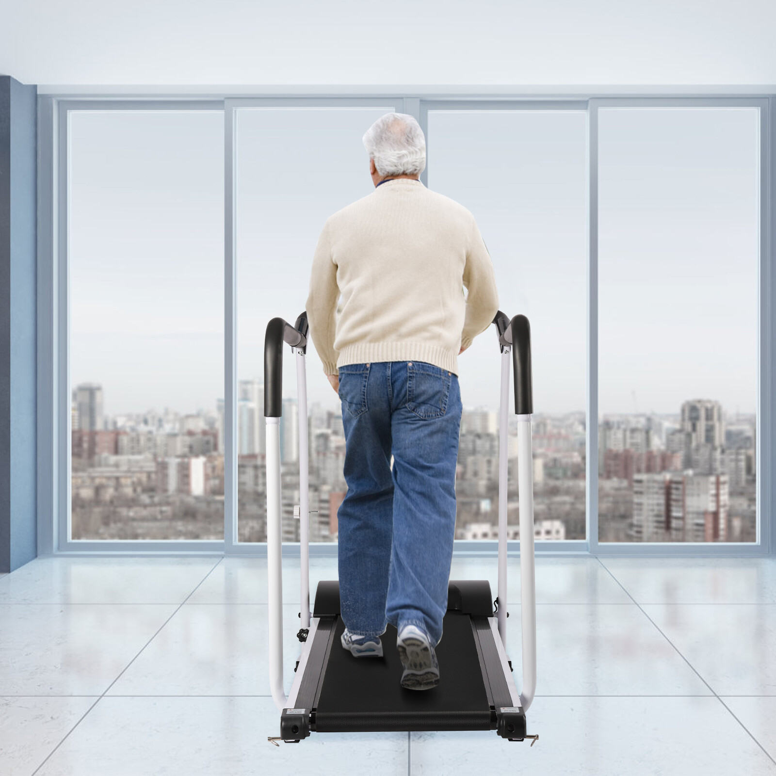 Walking Treadmill with Full Length Handrails &Heart Rate Sensor Recovery Fitness