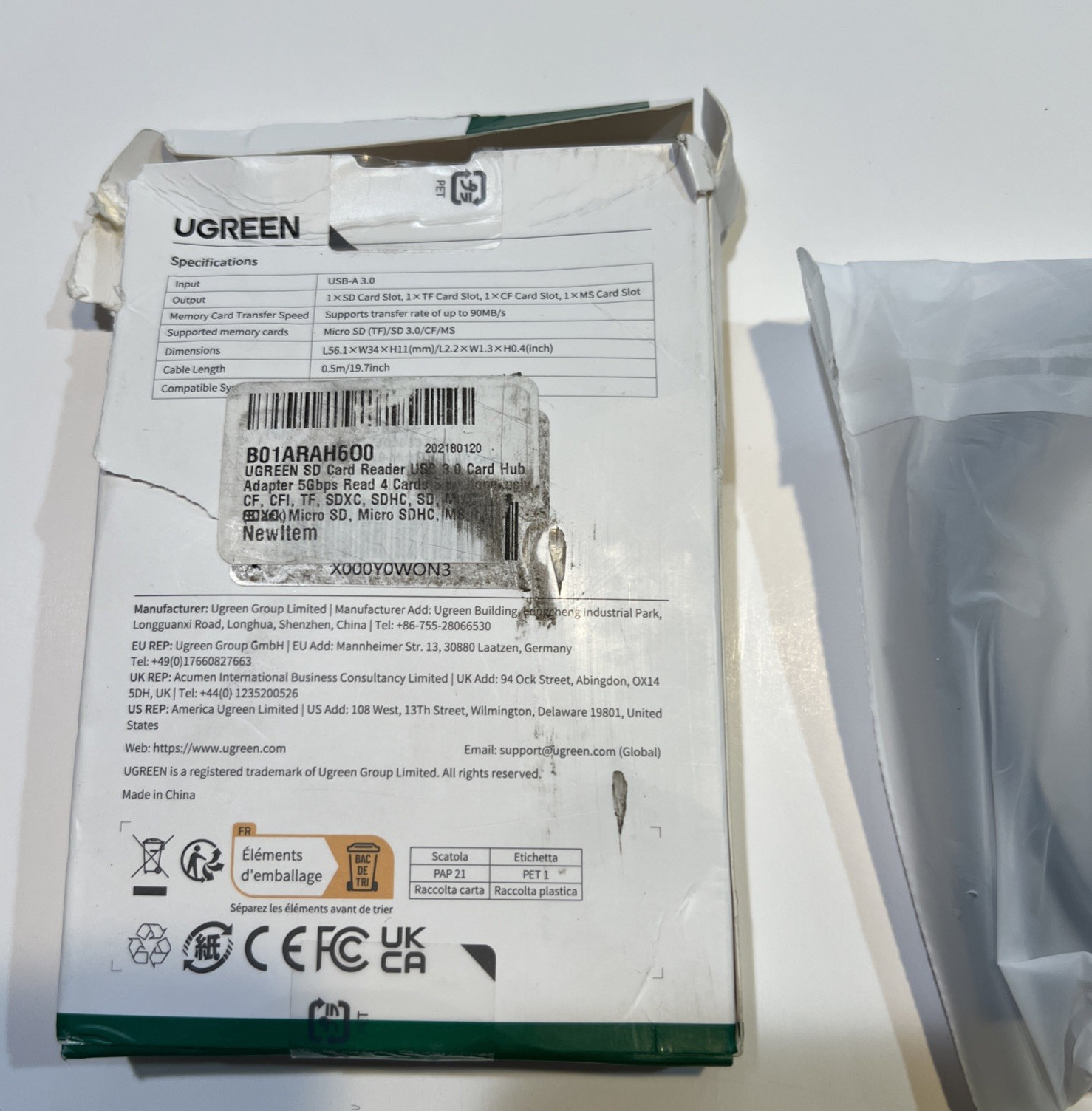 UGREEN 4-in-1 USB 3.0 Card Reader SD, TF, MS, CF Black
