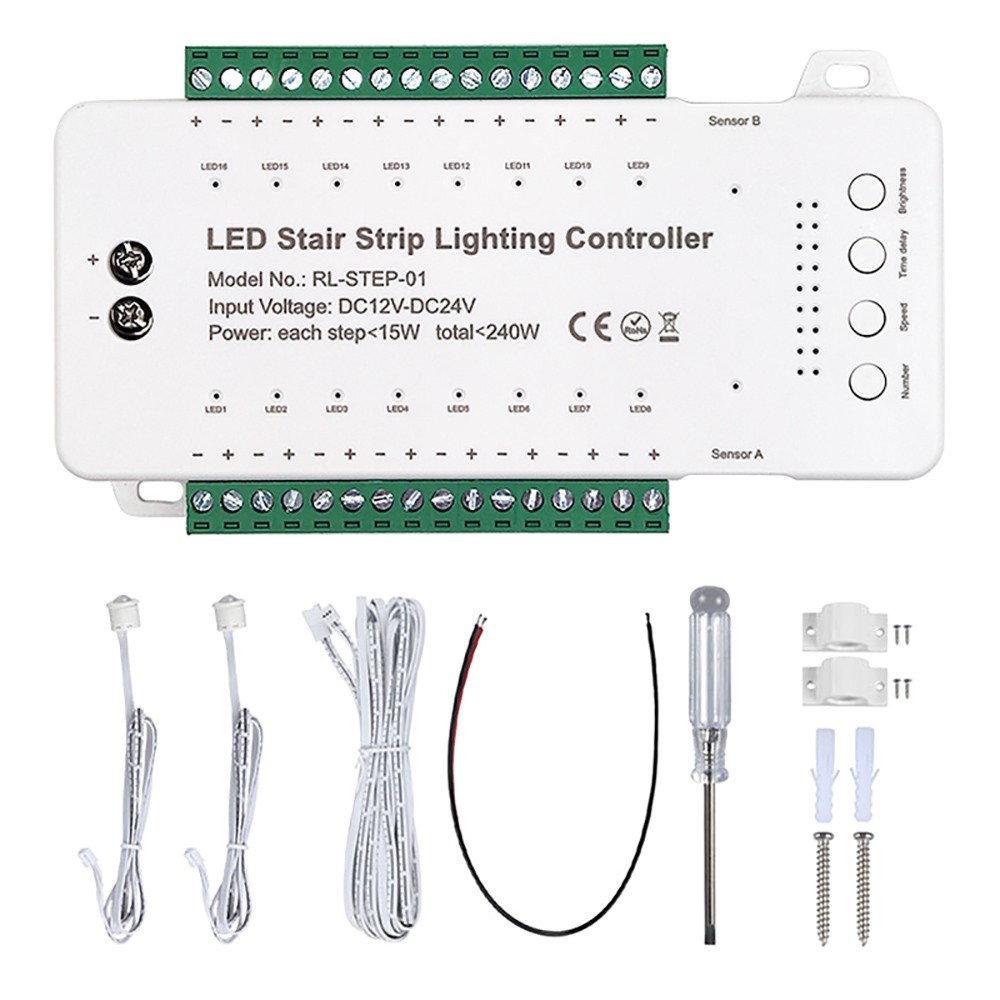 Smart Step Light Sensor Controller 16 Channel DC12V-24V For Stair Led Lighting