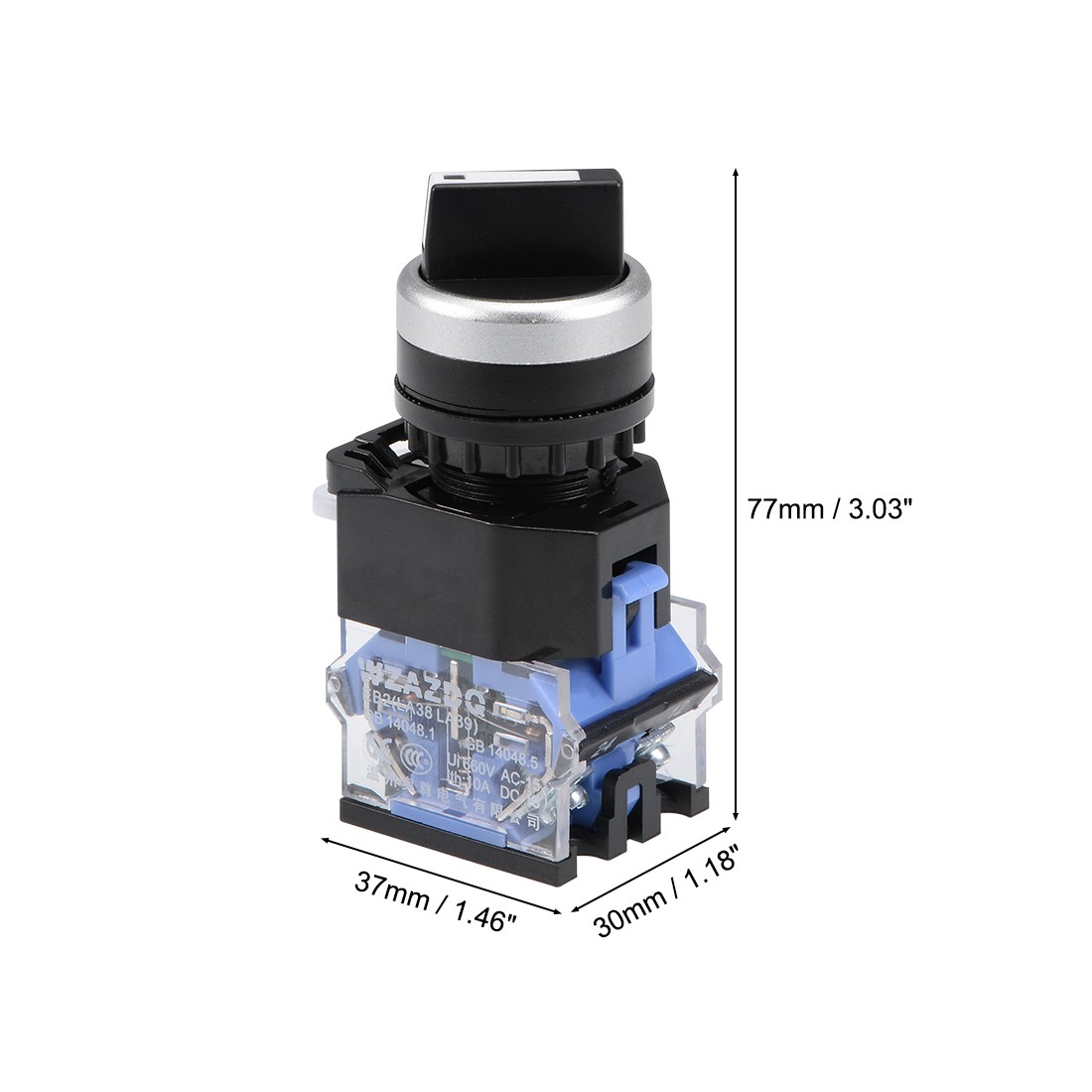 Rotary Selector Switch 2 Positions 2NO Self-Lock Latching AC 600V 10A