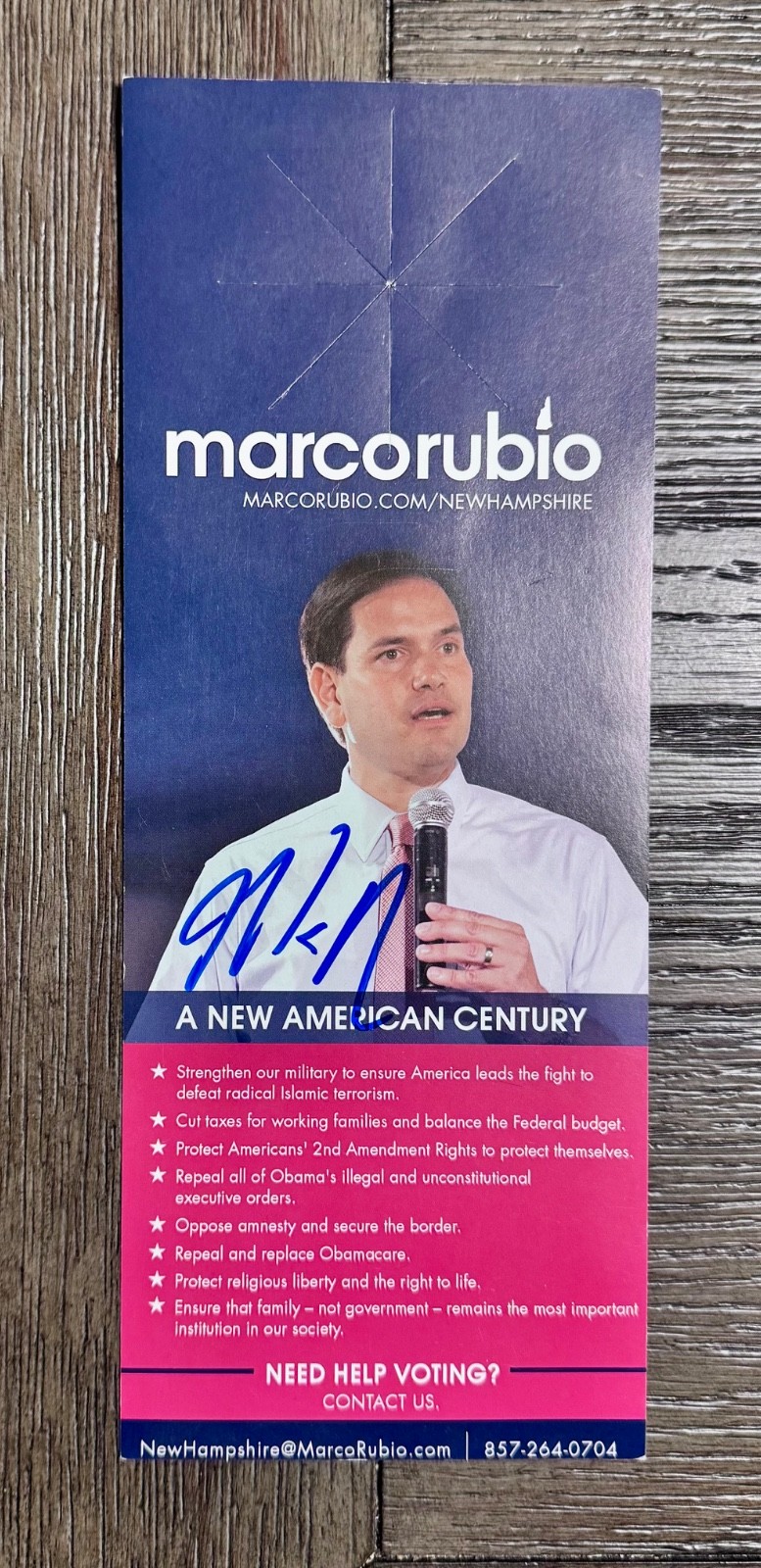 2016 MARCO RUBIO for PRESIDENT "A New American Century" campaign door hngr AUTO
