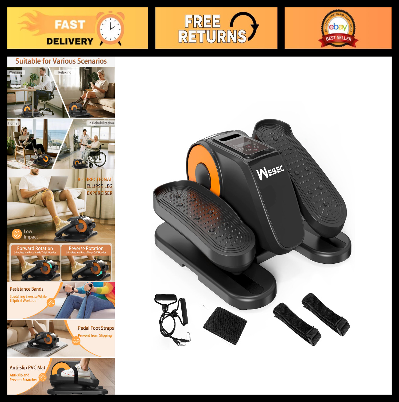 Electric Under Desk Elliptical Trainer w/Remote, 12 Speed Levels, Manual & Auto