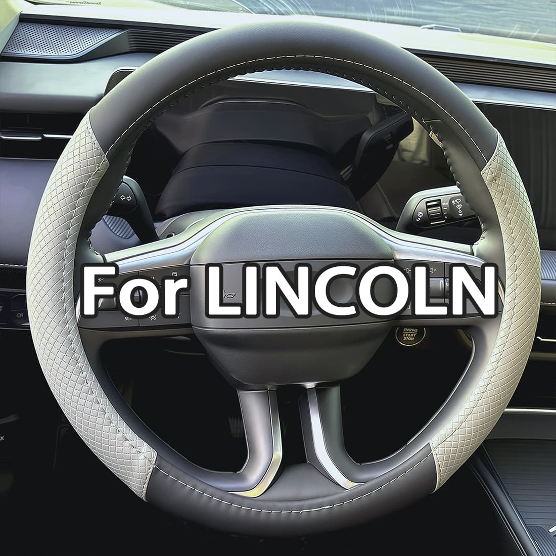 15" Steering Wheel Cover Genuine Nappa Leather for LINCOLN Black&Gray