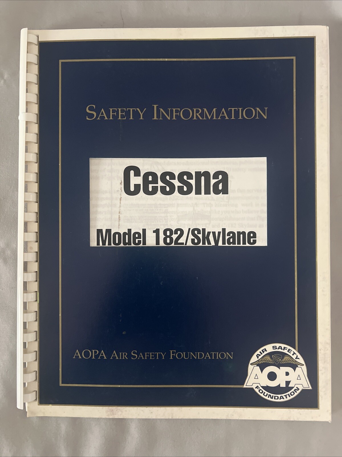 Cessna Model 182/Skylane Safety Information Manual Pamphlet 1995 Pilot Airplane