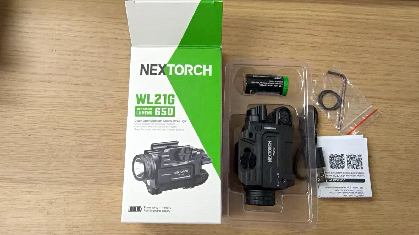 NEXTORCH WL21G Weapon Light w/ Green Laser, 650 Lumens White Light, Black