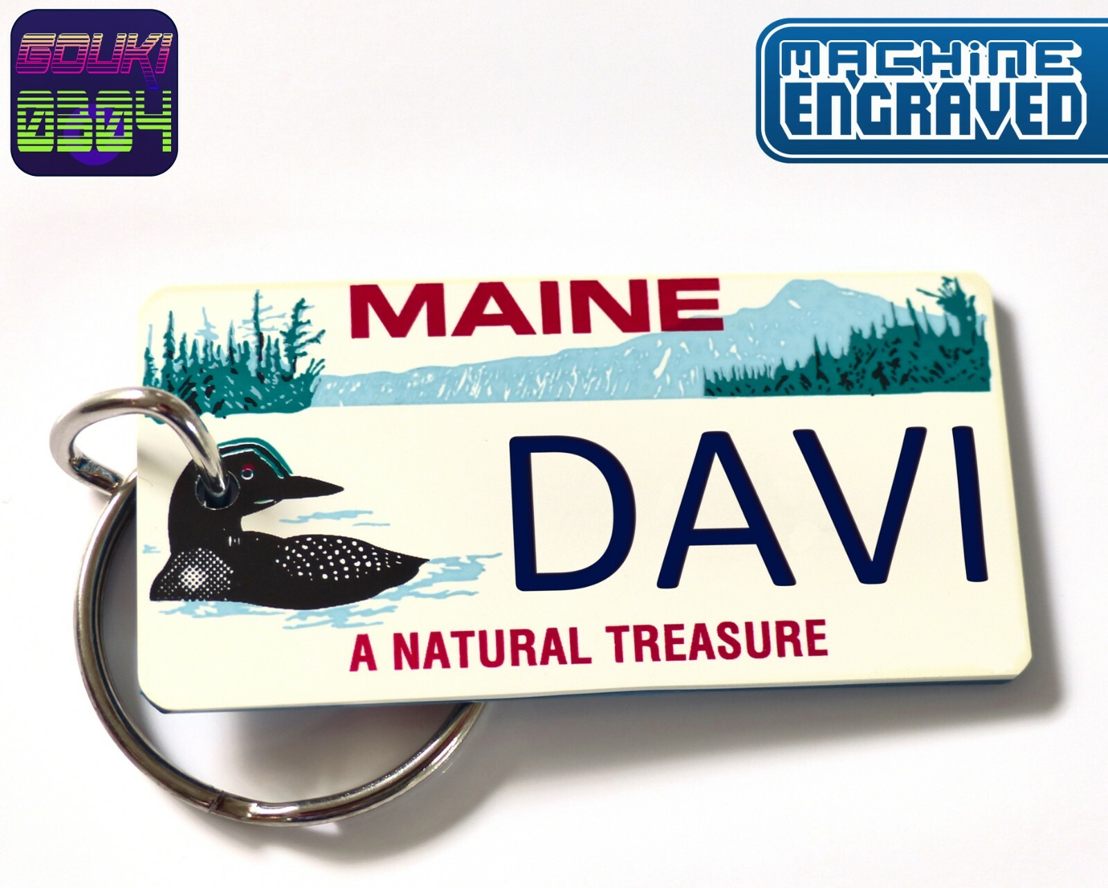 Personalized Maine Keychain - License Plate Tag - Custom Engraved - Vintage