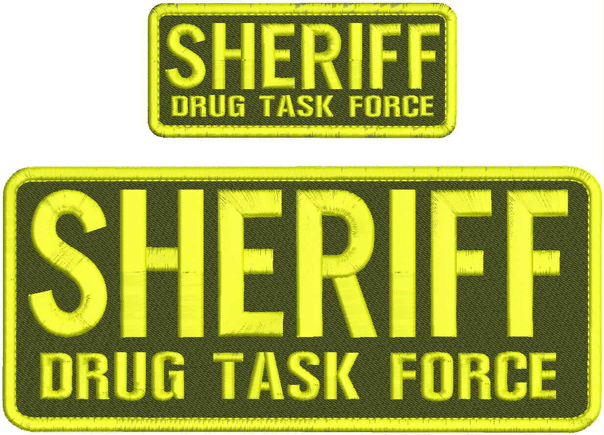 SHERIFF DRUG TASK F  EMB PATCH 4X10 AND 2X5 HOOK ON BACK OD GREEN/YELLOW
