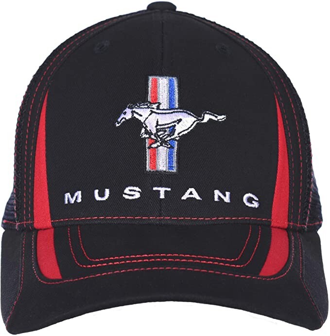 Ford Mustang Car Auto Racing Cap Mesh Trucker Hat Black Officially Licensed