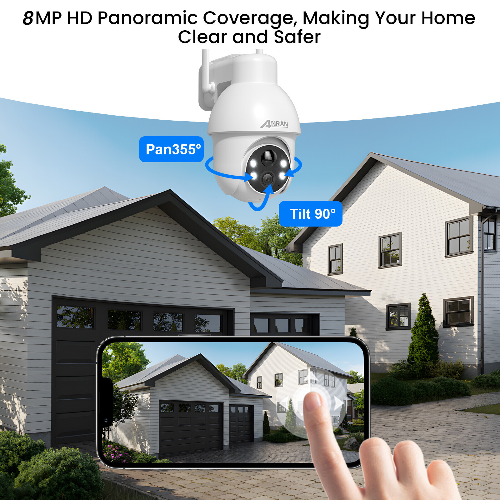 ANRAN 2Pack 4K Wireless Solar Security Camera Outdoor Pan-Tilt 360°Panoramic Cam