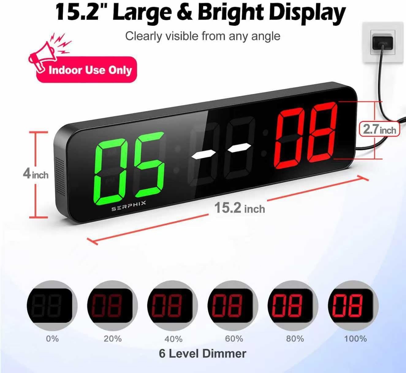 15.2" Large Digital Scoreboard, Variable LED Color, Timer Clock, Tabletop Ele...