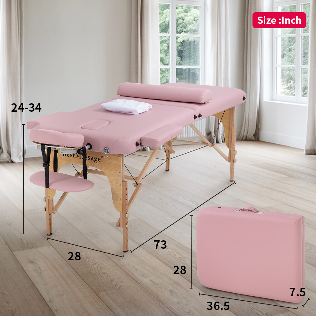 Portable Massage Table 2 Folding 73" Height Adjustable Half Bolsters Sheets
