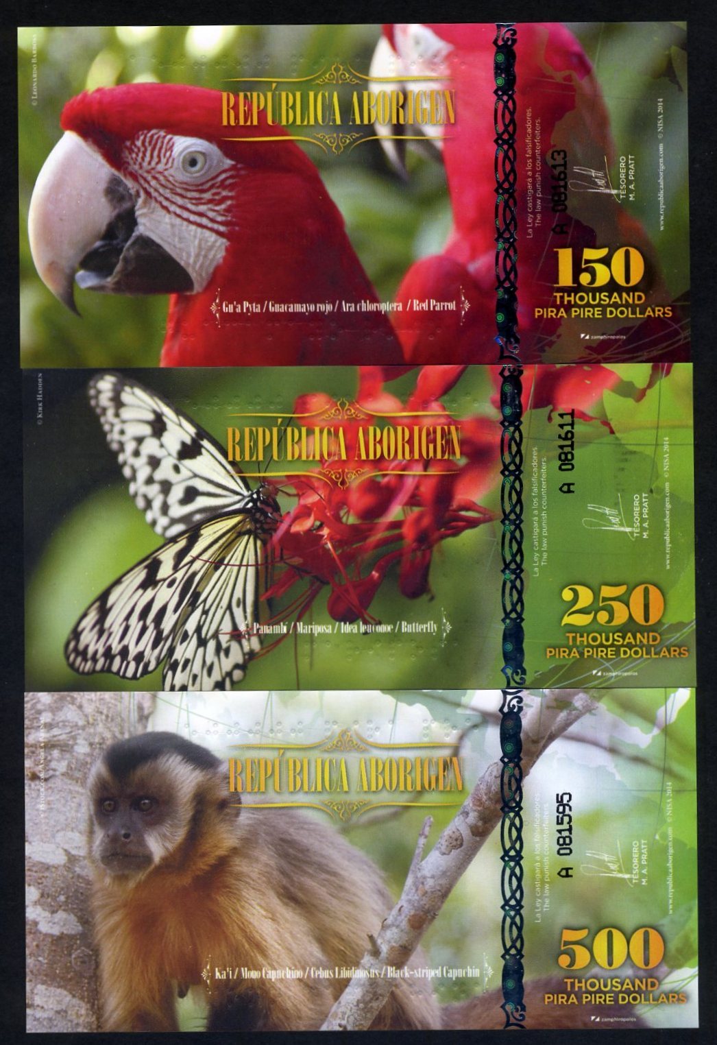SET Republica Aborigen, 150000;250000;500000 Pire Para Dollars POLYMER, 2014 F