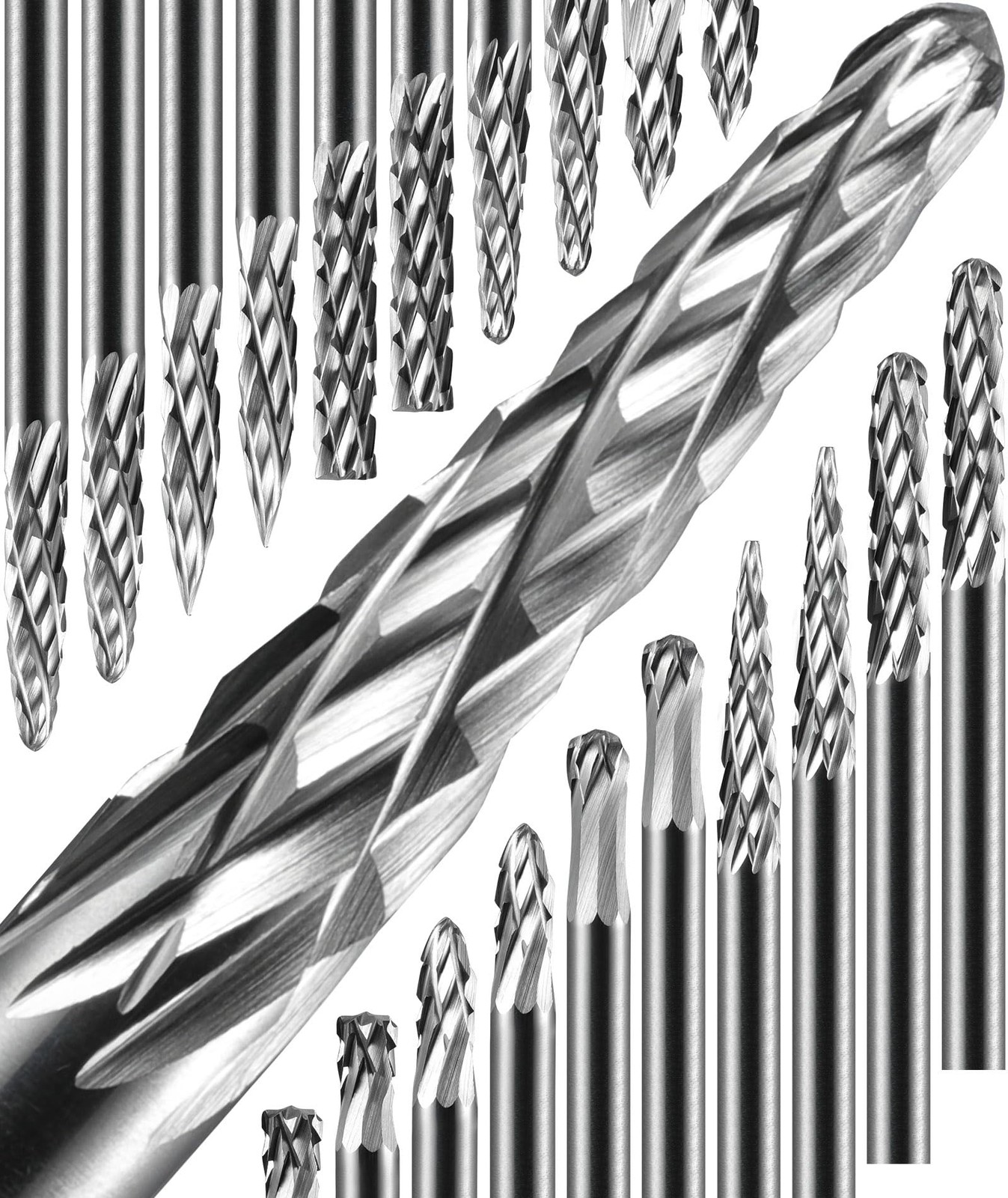Sworker 20 Pcs Carbide Burr Set 1/8" Shank Compatible X-Small, Silver Grey