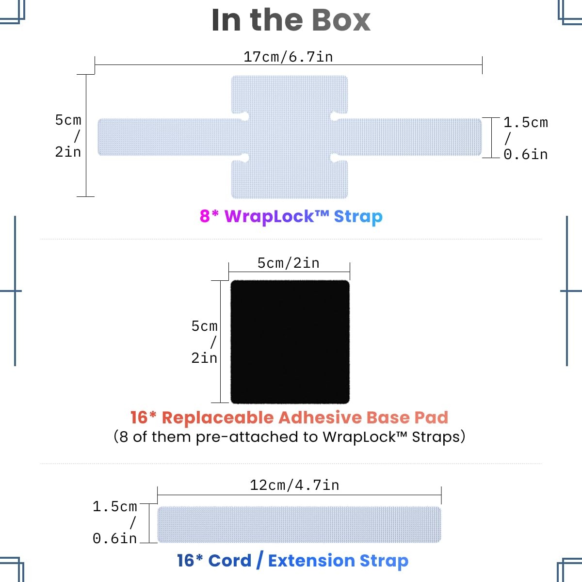 Under-Desk Cable Management Straps Adhesive Heavy-Duty Reusable Hook Loop