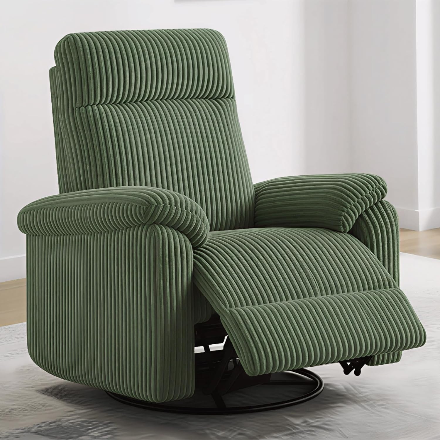 Corduroy Swivel Rocker Recliner for Small Spaces - 3-Position Adjustable