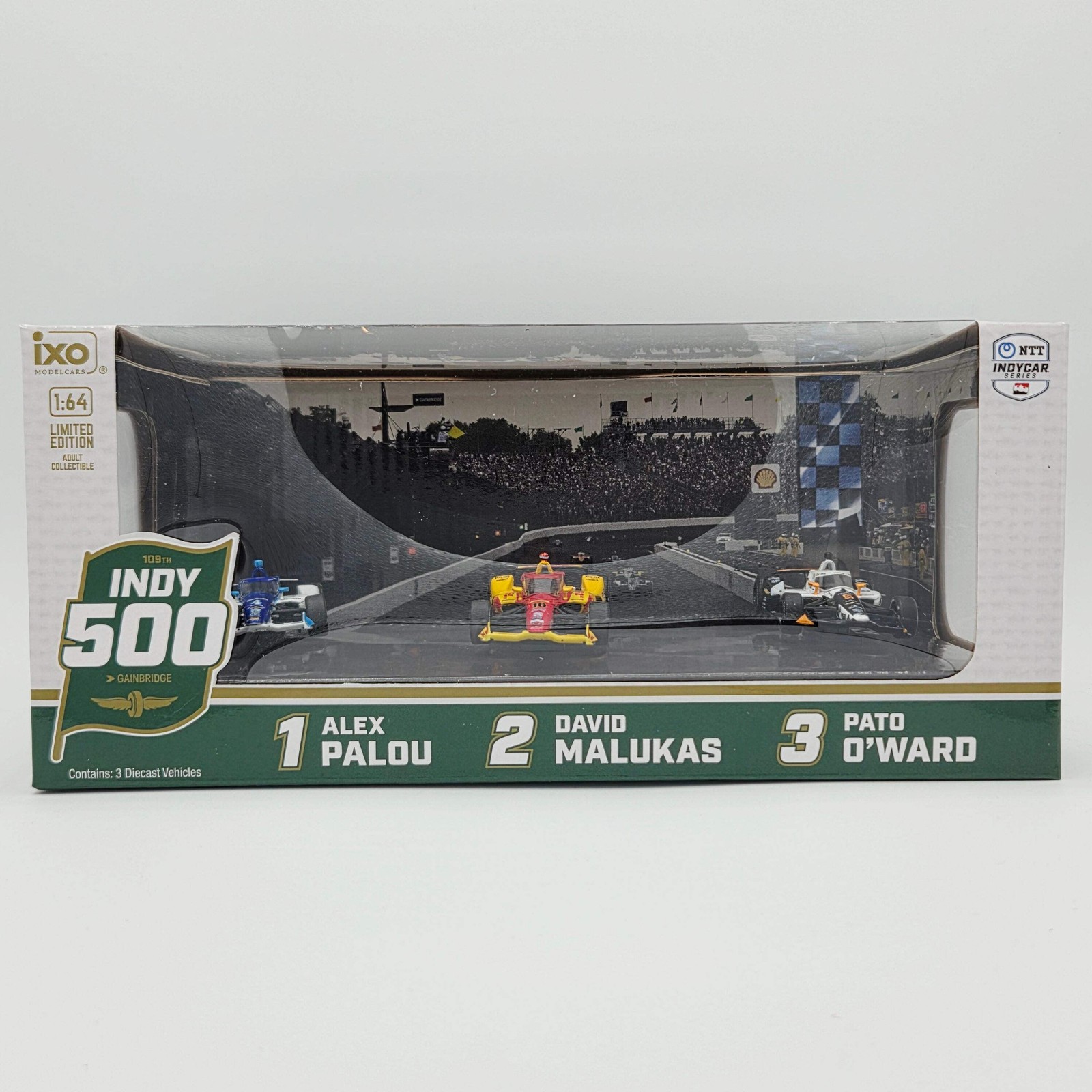 iXO Models - 2025 Indy 500 Victory Row Collector's Set 1:64 Palou/Malukas/O'Ward