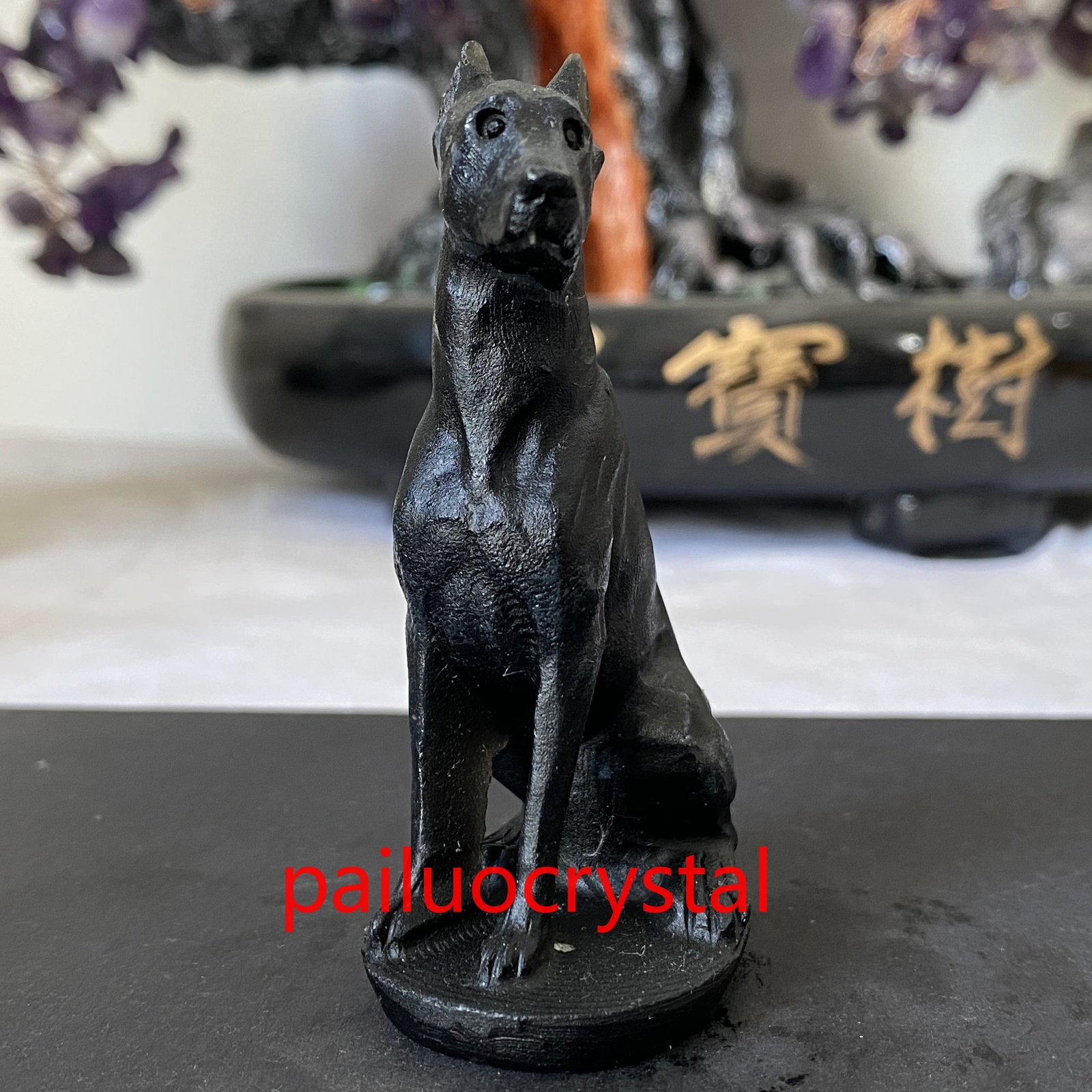 1pc Natural Obsidian Dog Quartz Crystal Skull Dog Carved Figurines Healing 3"