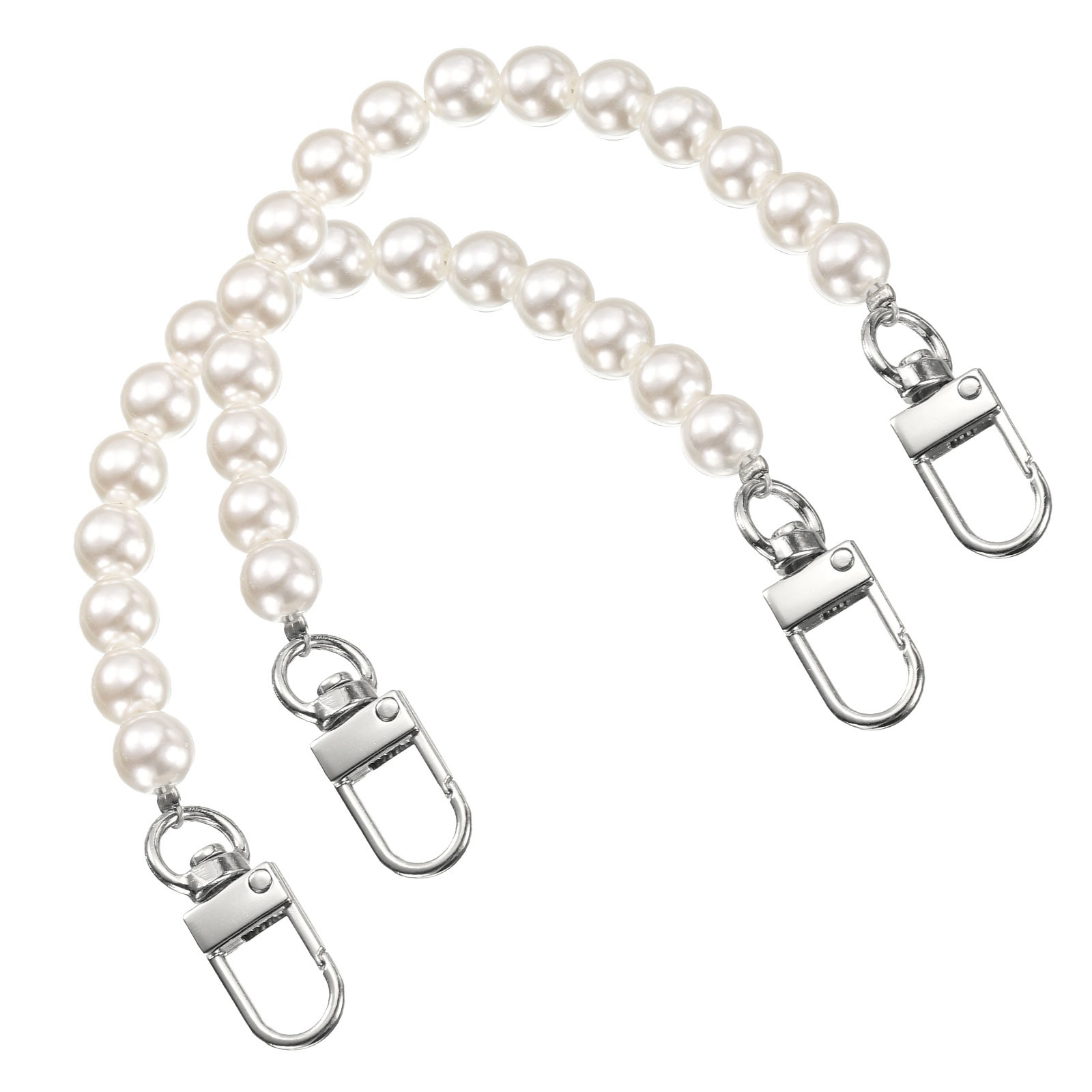 2Pcs Imitation Pearl Purse Strap 8 Inch Handbag Swivel Clasp Silver