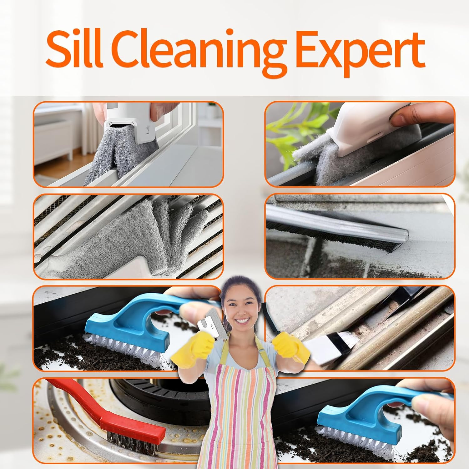 Window Track Cleaner Tools Set - 14 Pcs Window Groove Cleaning Brush Kit, Cre...