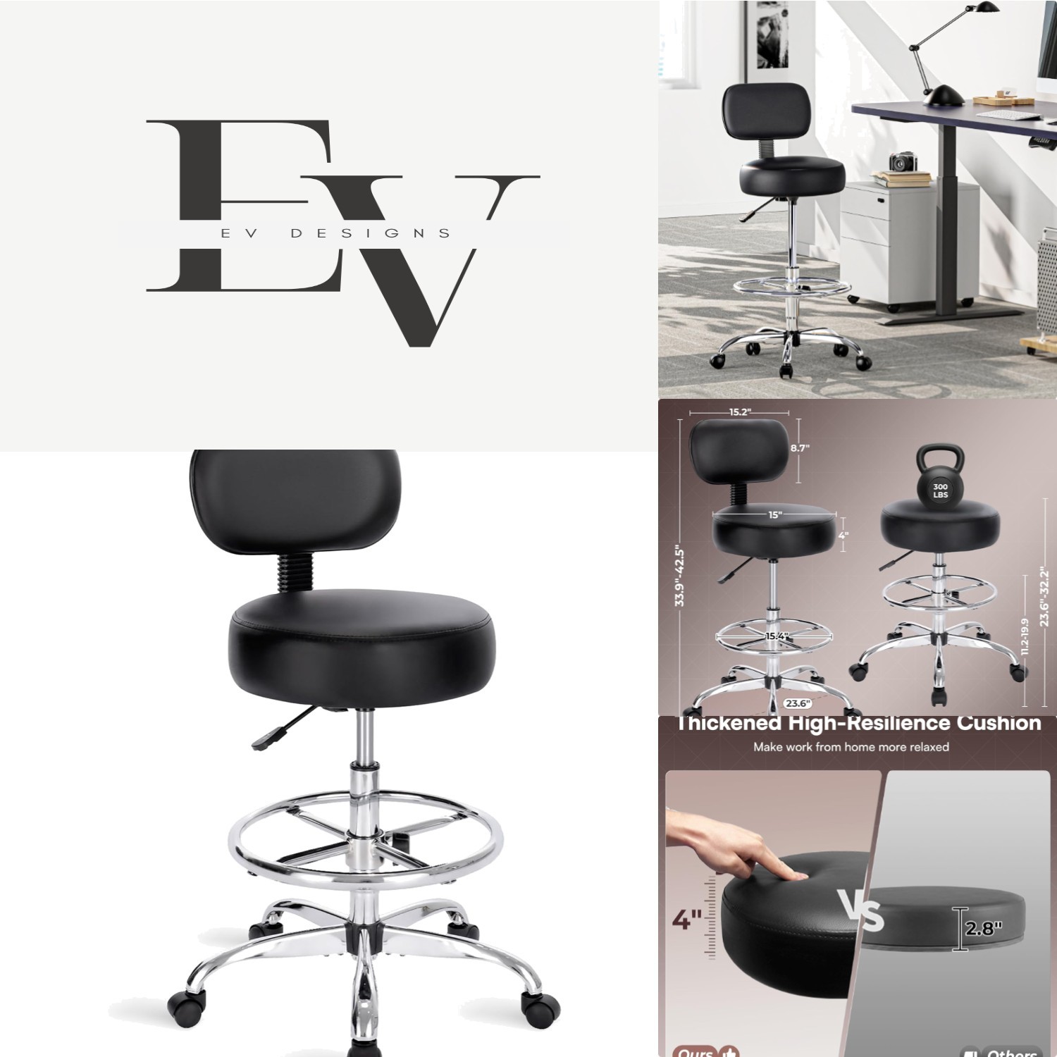 Ergonomic Drafting Chair with Adjustable Height & Backrest for Office Comfort