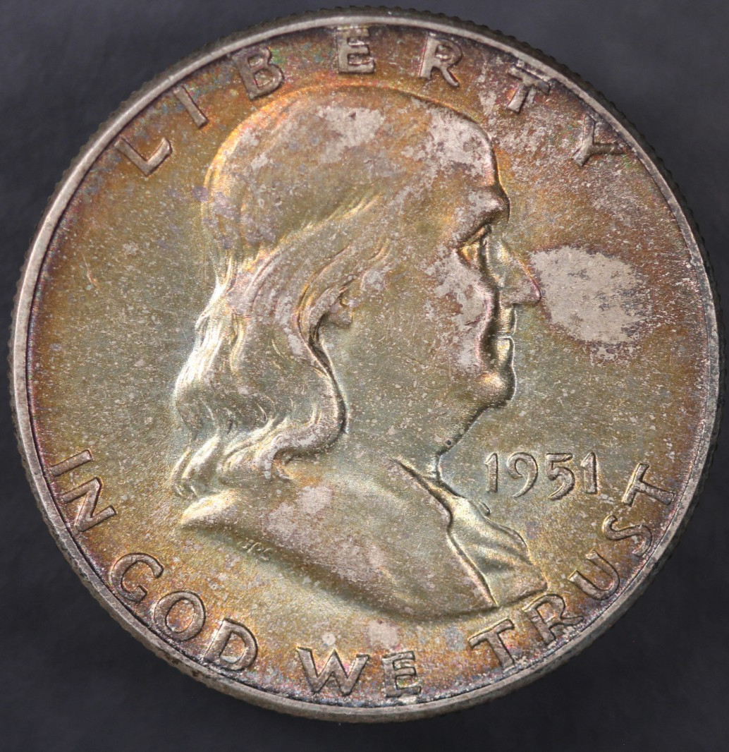 1951 FRANKLIN HALF DOLLAR FRESH FROM ORIGINAL COLLECTION | TONED | LOT CC-1160