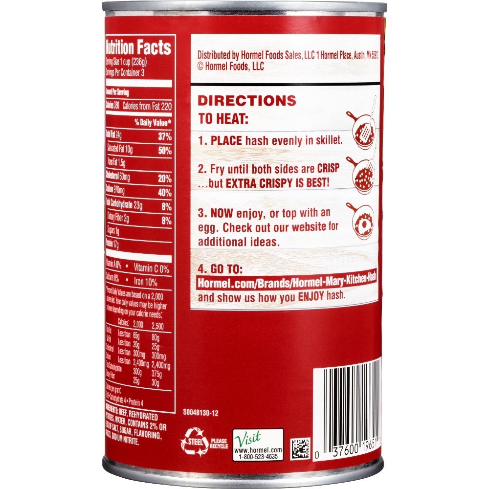 Corned Beef Hash, 25 oz Steel Can