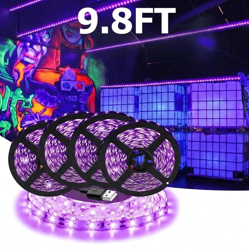 USB LED Strip Light 9.8ft 3M Purple UV Black Light with Switch for Game Room
