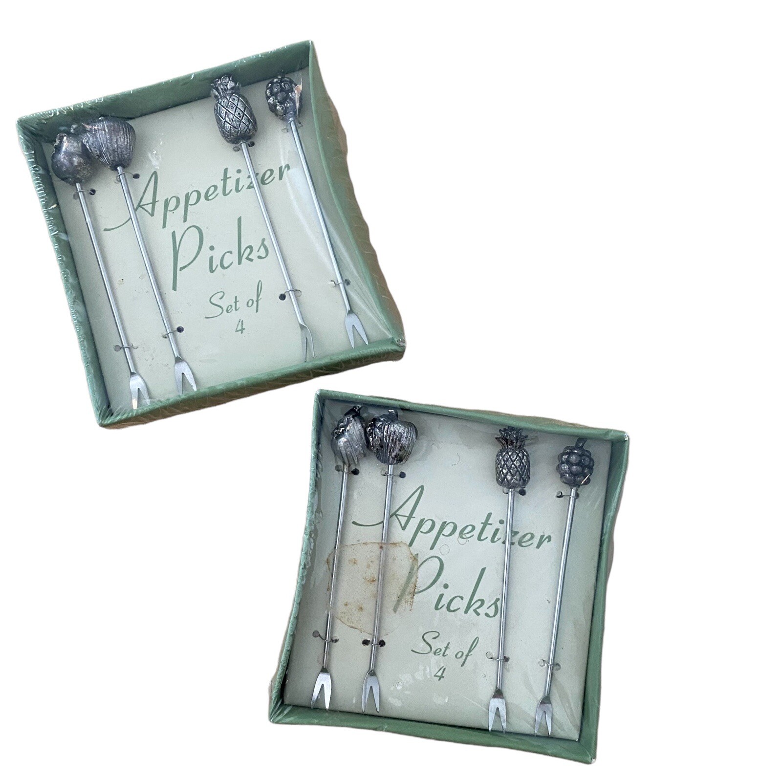 Vintage DesignPac Metal Fruit Appetizer Picks 2 Packs of Set of 4 NOS