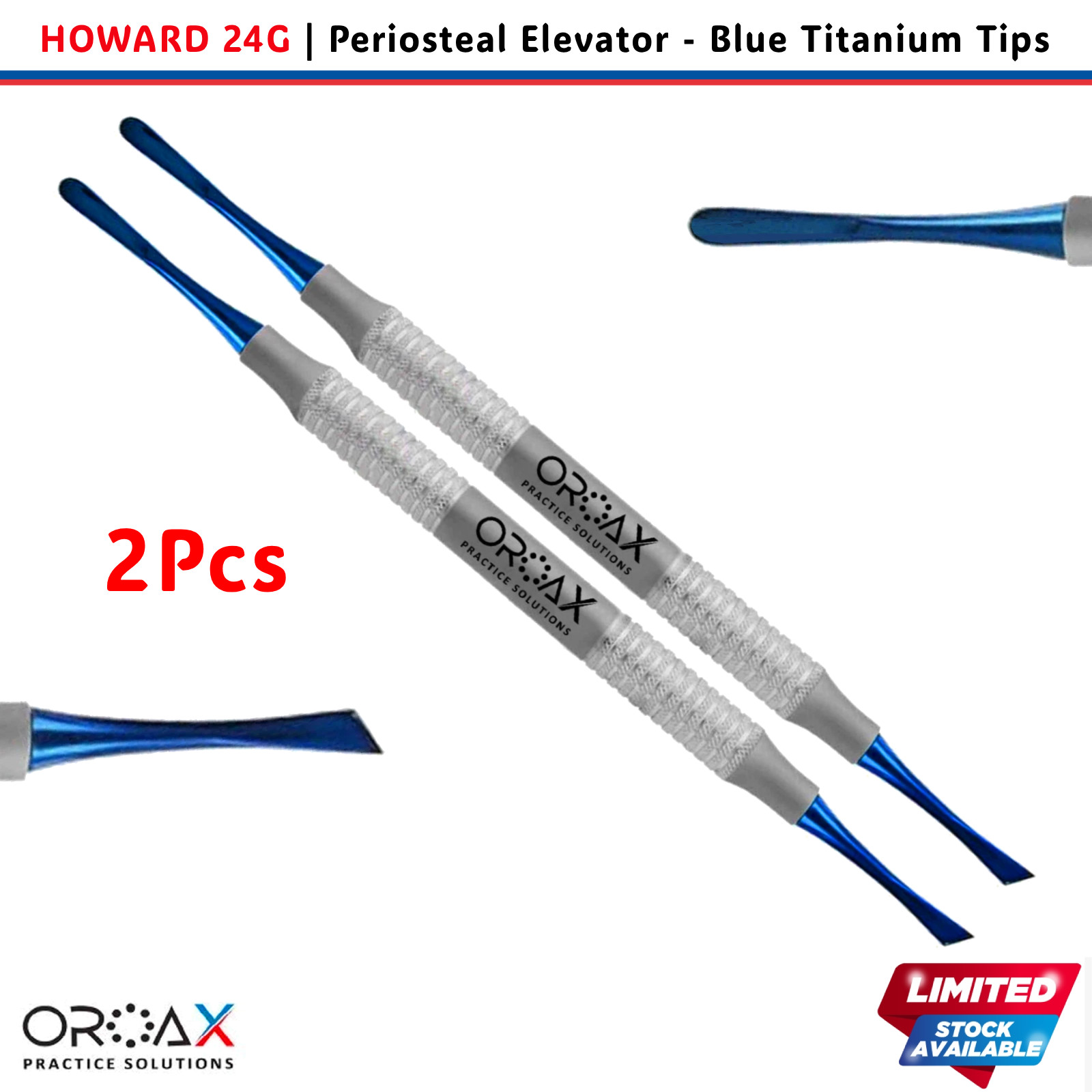 2Pcs OROAX Periosteal 24G Dental Elevator Blue Titanium Tips Surgical Kit