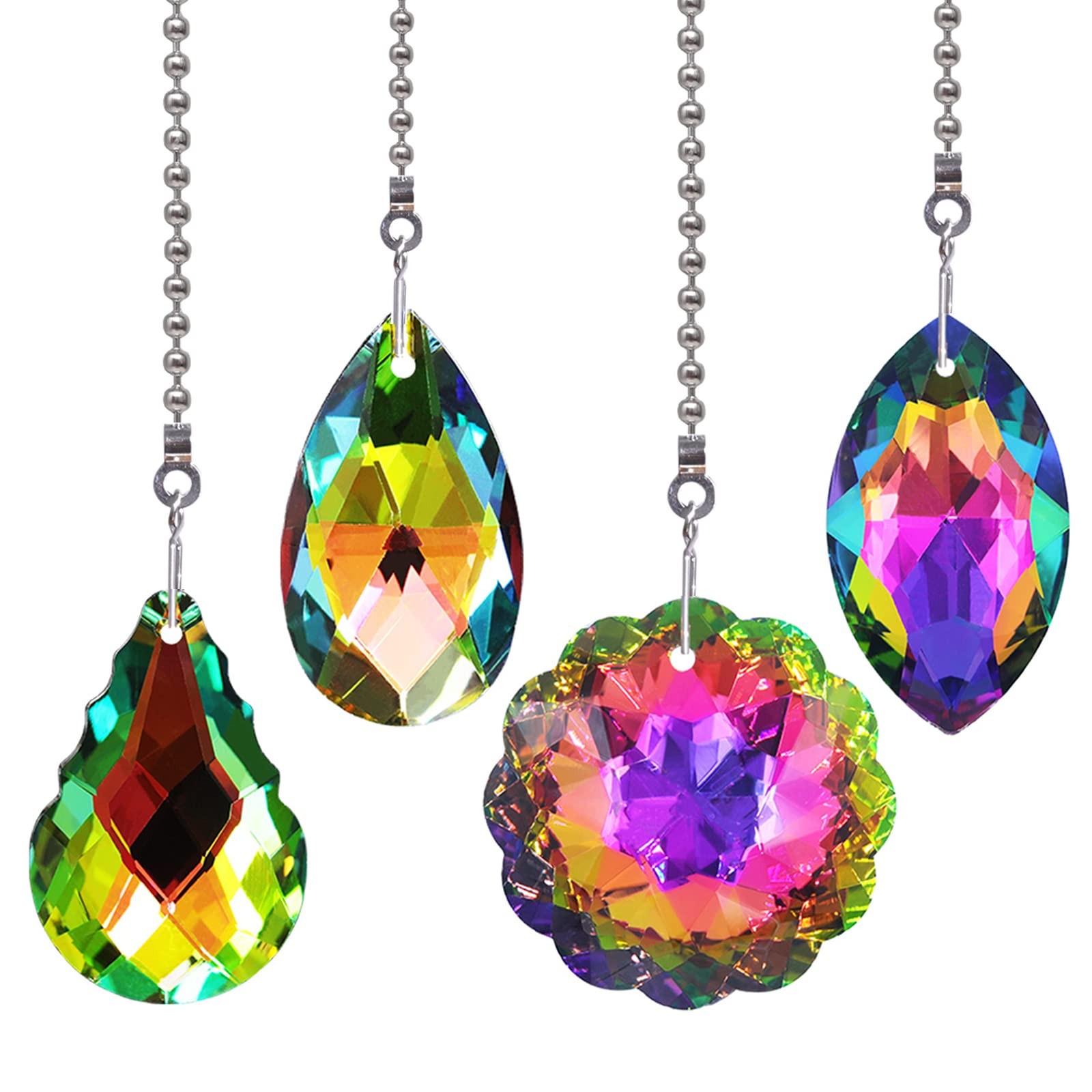 4 Pieces Crystal Ceiling Fan Pull Chain Rainbow Maker Pull Chain Extension fo...