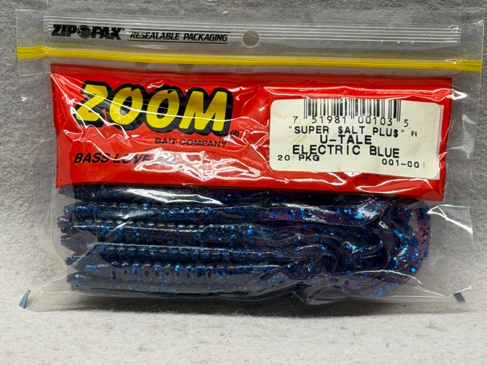 Zoom 6.5" U-Tale Worm, 001-003, 20 pack, Electric Blue