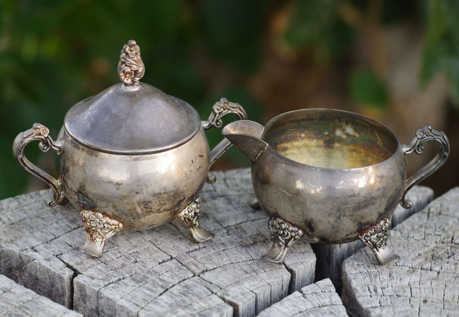 Antique Sugar Bowl and Creamer Set Silver Plate Art Nouveau Made in USA 1890's
