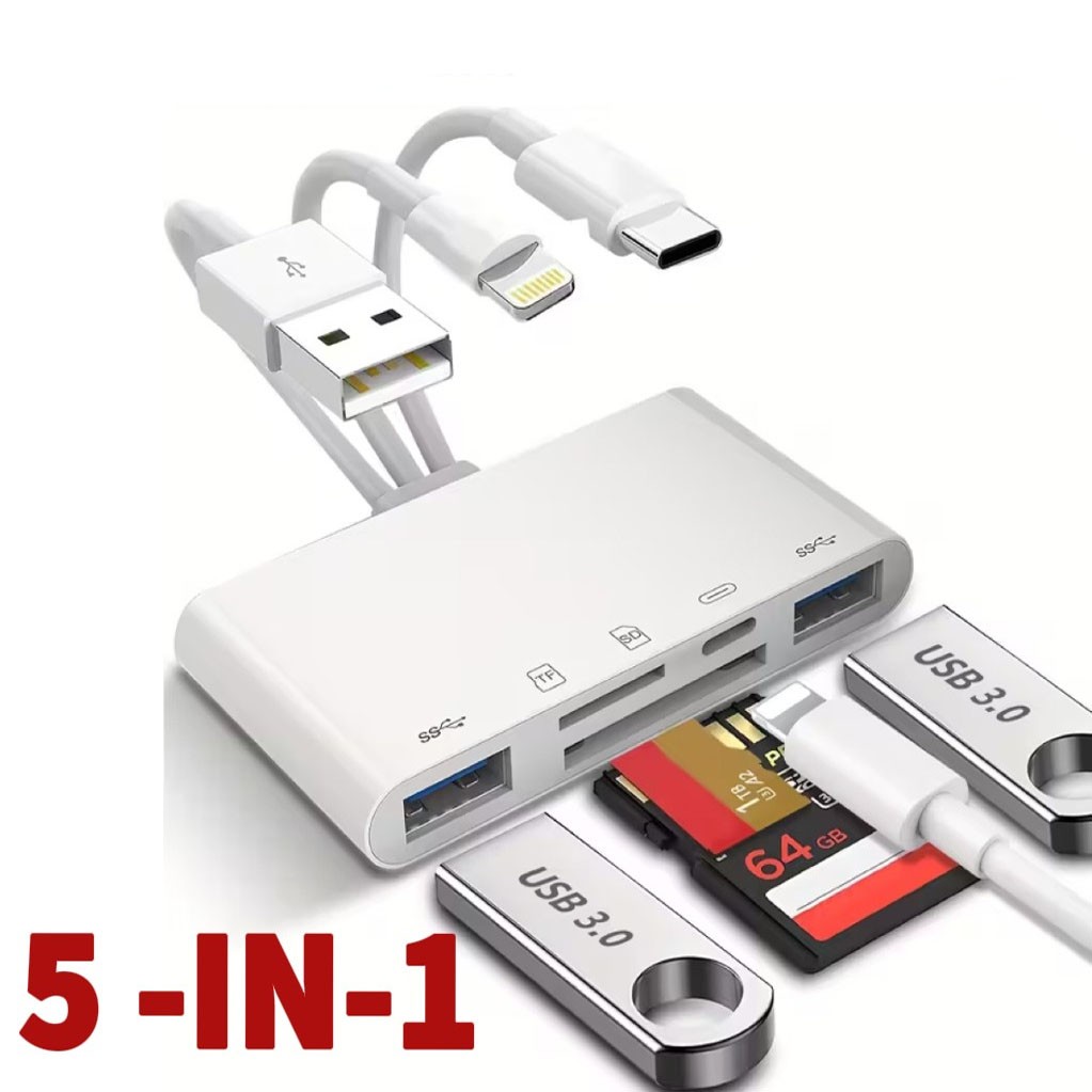 5 in 1 Memory Card Reader USB 3.0 OTG Adapter SD Card Reader For iPhone/iPad LOT