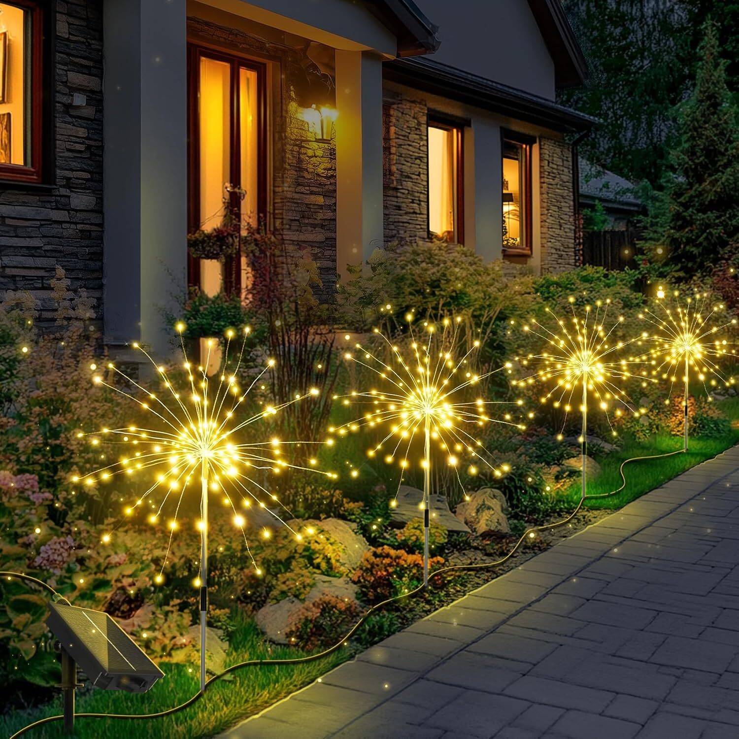 Solar Fairy Firework Lights Outdoor Garden Decor Waterproof Path Lawn Lamp Yard