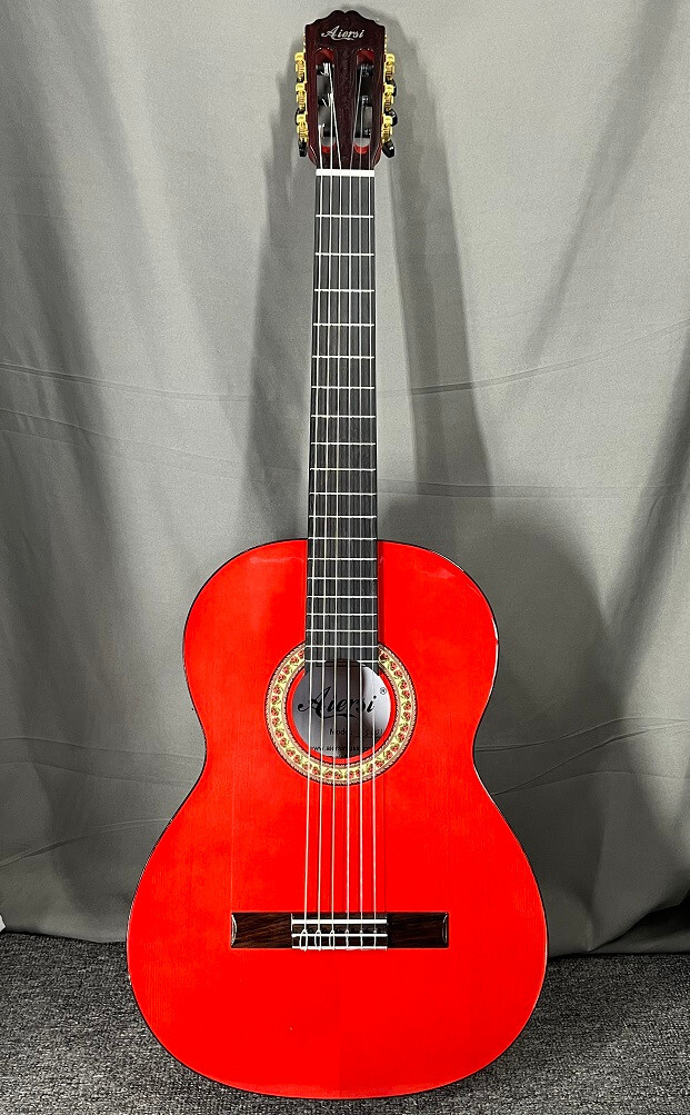 Aiersi 39 Inch Glossy Red Color Plywood Spruce Top Flamenco Classical Guitar