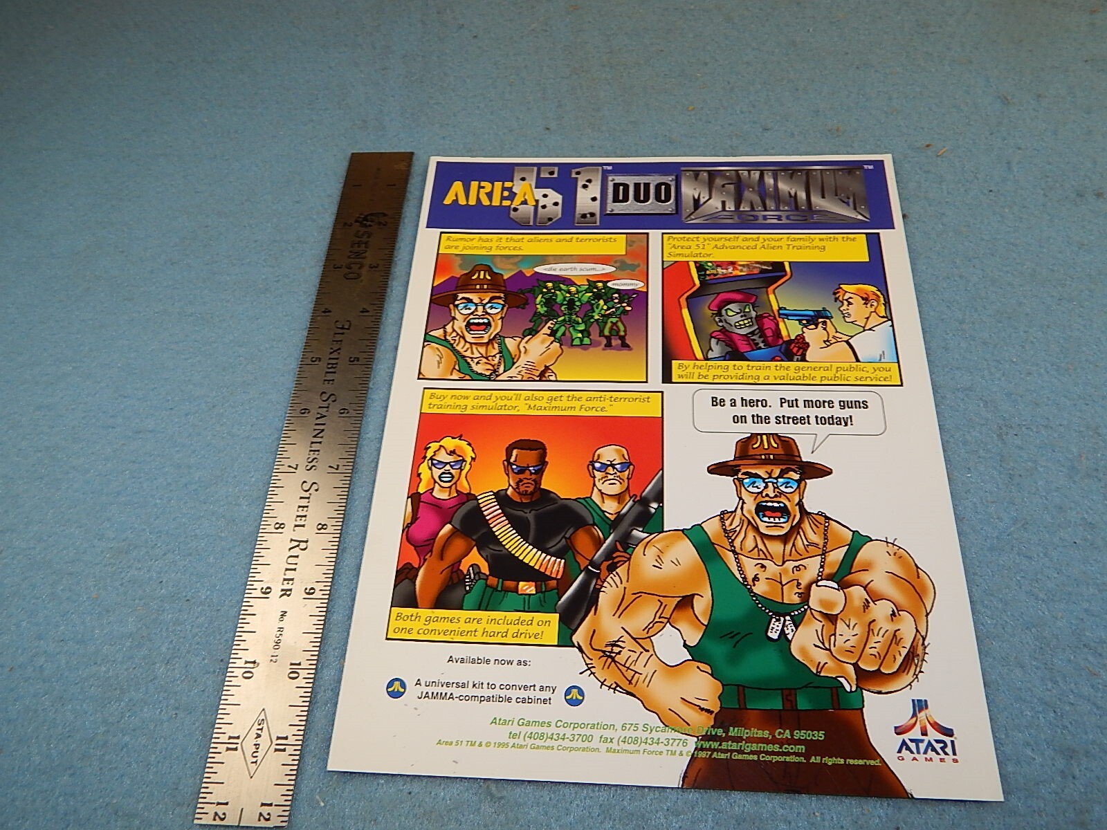 1995 Atari AREA 51 DUO MAXIMUM FORCE conversion kit video game advertising flyer