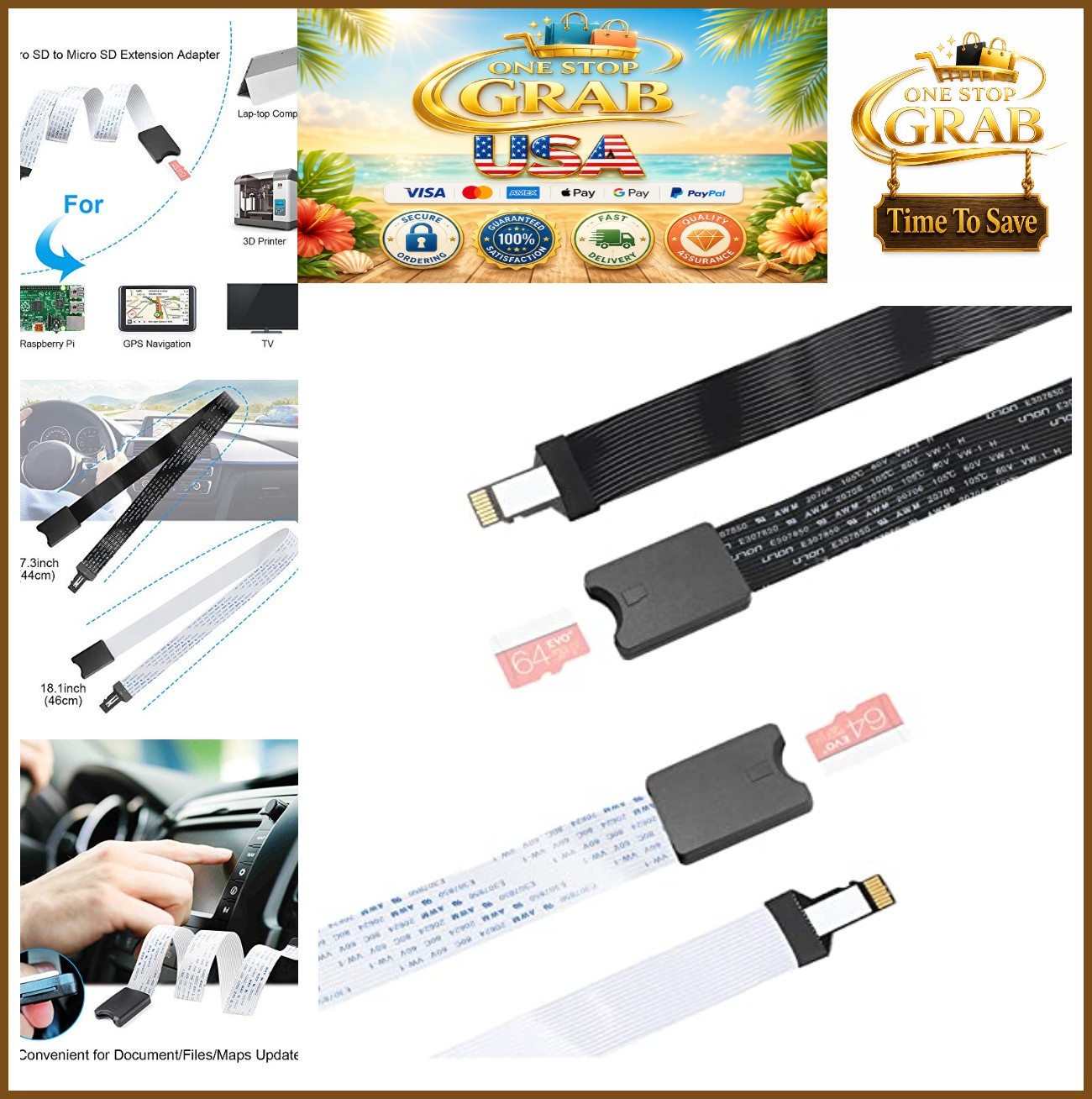 Micro SD to Micro SD Extension Cable 48cm TF Card Reader Adapter GPS 3D Printer